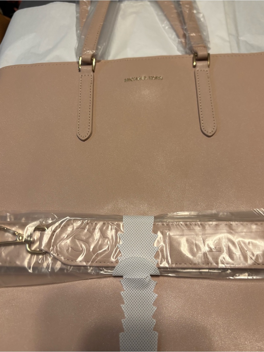 Michael Kors Pale Pink Leather Tote with Gold Hardware